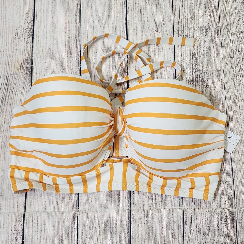 Shade & Shore Yellow and White Striped Bandeau Bikini